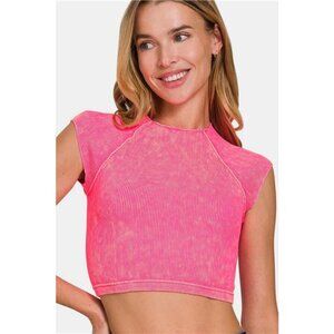 Zenana Ribbed Round Neck Cropped Top